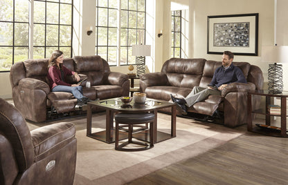 Ferrington - Power Lay Flat Reclining Console Loveseat with Power Adjustable Headrest - Hornell Furniture Outlet