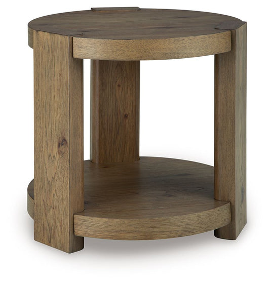 Flangren - Round End Table - Light Brown - Hornell Furniture Outlet