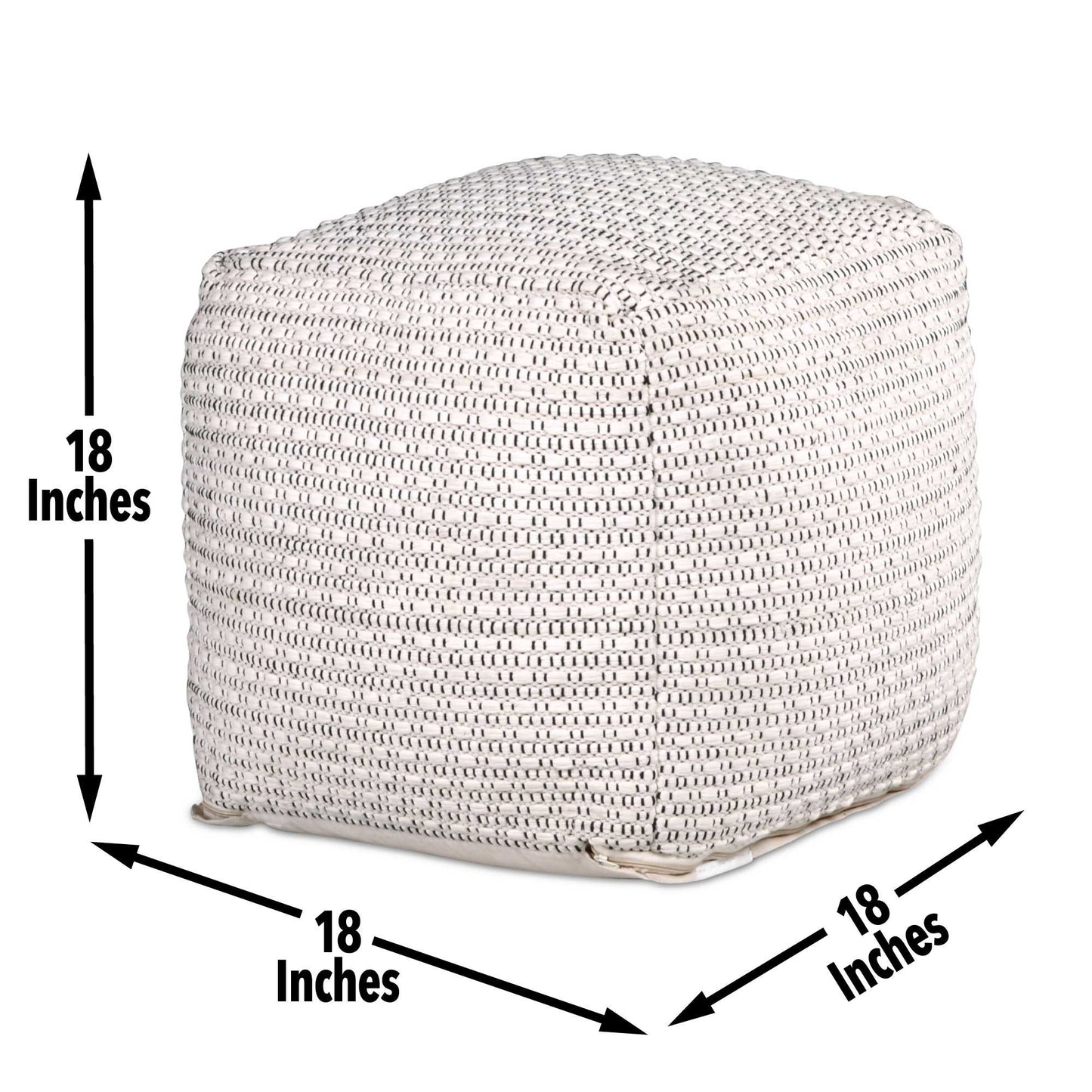 Hakim - Square Handwoven Woolen Pouf - White - Hornell Furniture Outlet