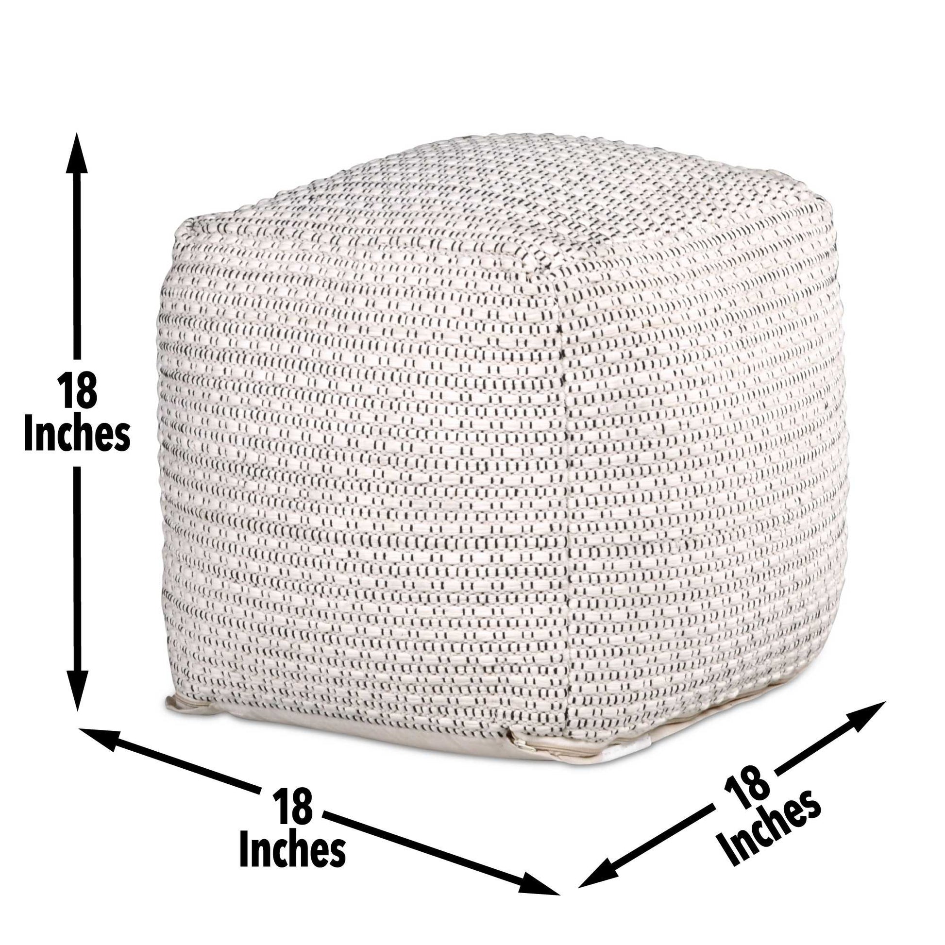 Hakim - Square Handwoven Woolen Pouf - White - Hornell Furniture Outlet