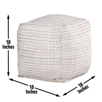 Hakim - Square Handwoven Woolen Pouf - White - Hornell Furniture Outlet