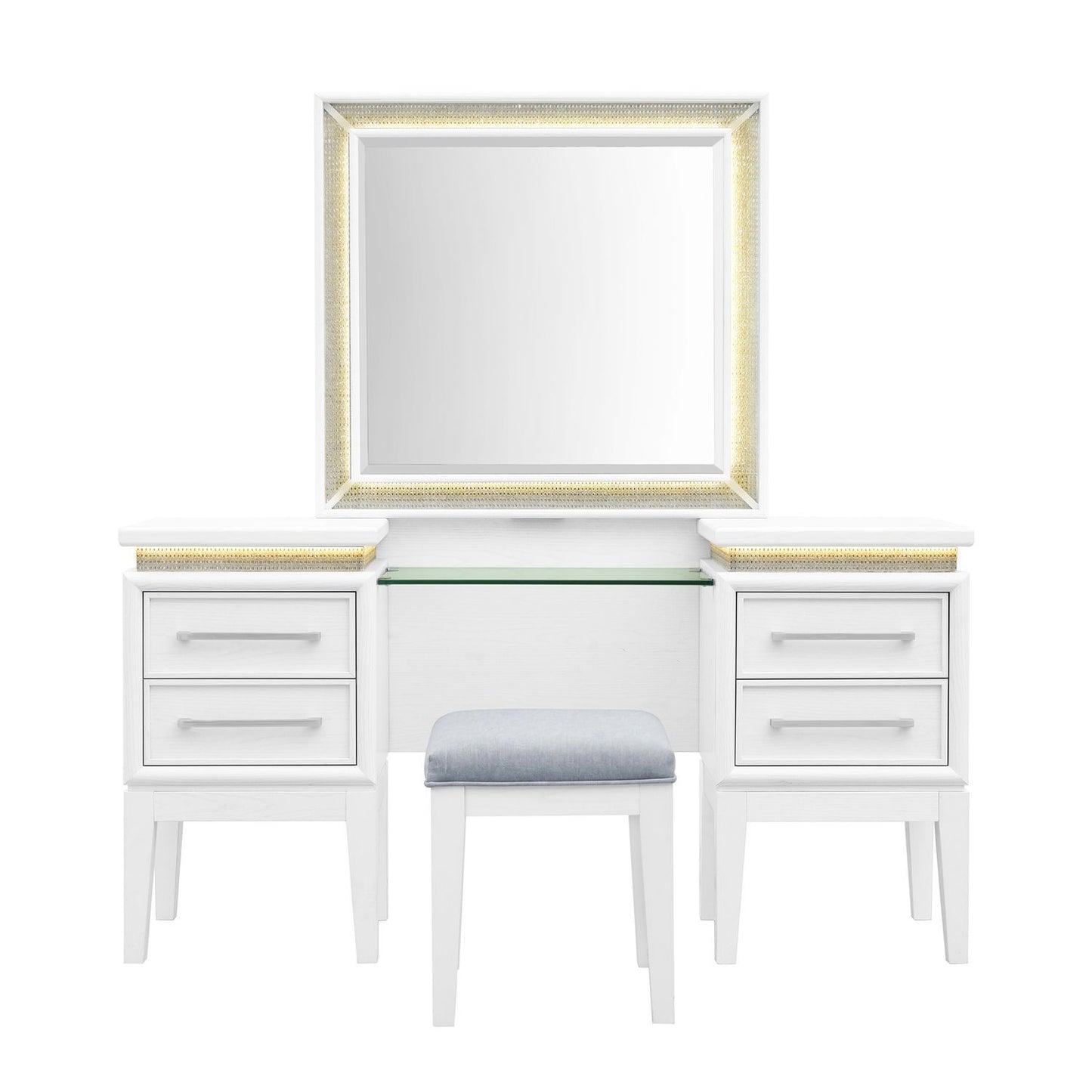 Reflections - 3 Piece Vanity Set - Pearl White & Rhinestone - Hornell Furniture Outlet