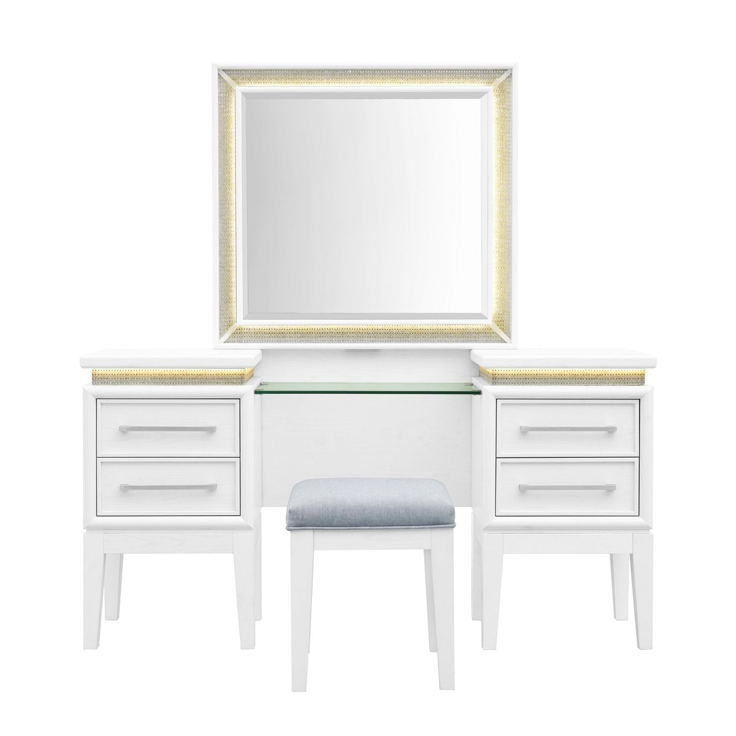 Reflections - 3 Piece Vanity Set - Pearl White & Rhinestone - Hornell Furniture Outlet