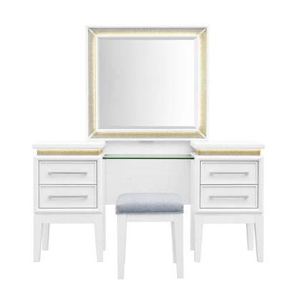 Reflections - 3 Piece Vanity Set - Pearl White & Rhinestone - Hornell Furniture Outlet