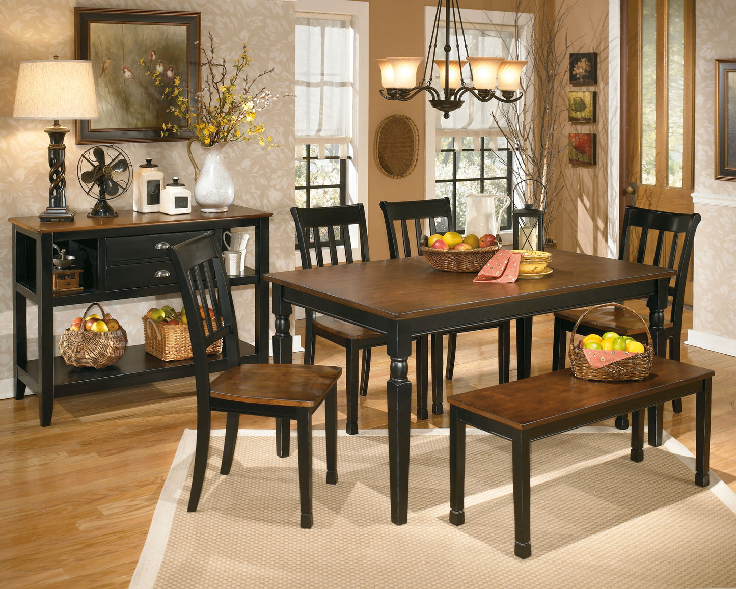 Owingsville - Black / Brown - Large Dining Room Bench - Hornell Furniture Outlet