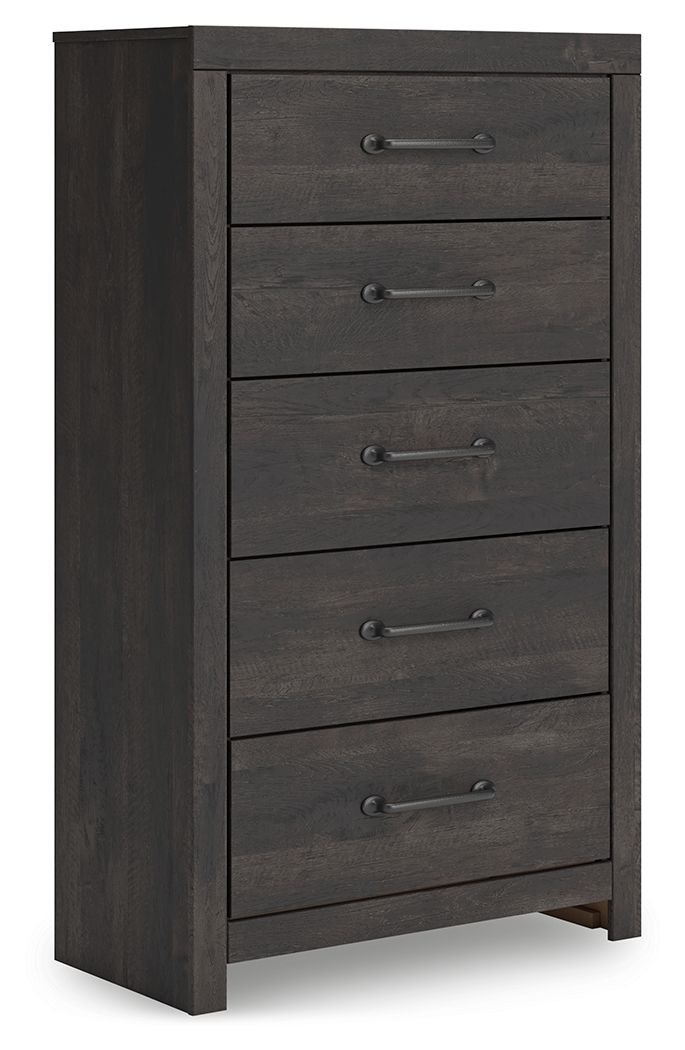 Hollivern - Dark Gray - Five Drawer Chest - Hornell Furniture Outlet