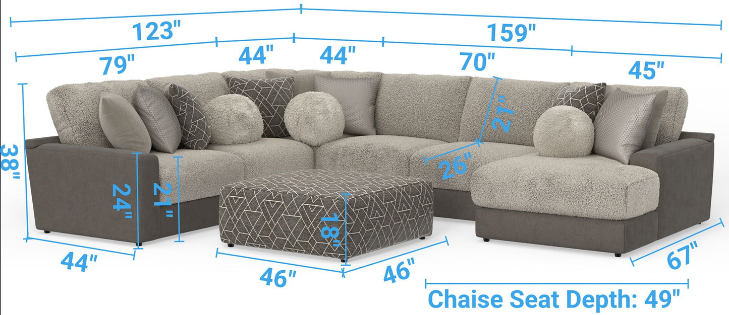 Canyon - 4 Piece Sectional With Cuddler Seat Cushions, Included Accent Pillows And Cocktail Ottoman (Right Side Facing Chaise) - Umber - Hornell Furniture Outlet