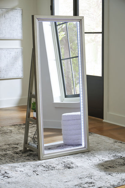 Evesen - Champagne - Floor Standing Mirror With Storage - Hornell Furniture Outlet