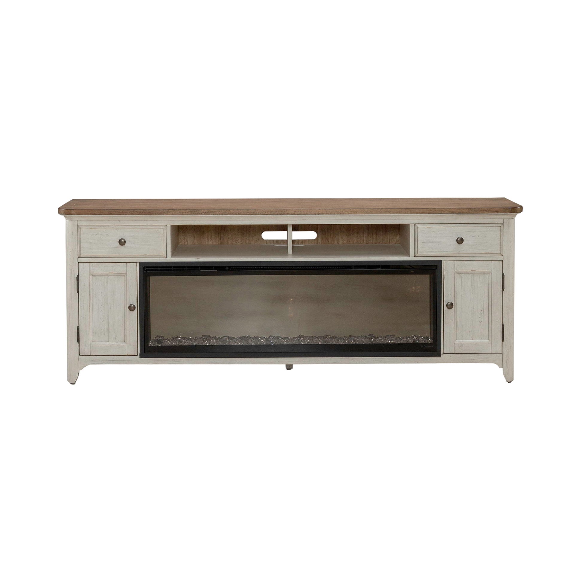 Fireplace TV Consoles - 79" Console With Fire - Medium Brown - Hornell Furniture Outlet