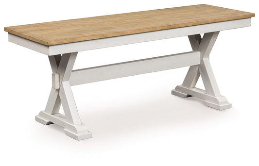Purlaney - Antique White / Natural - Large Dining Room Bench - Hornell Furniture Outlet