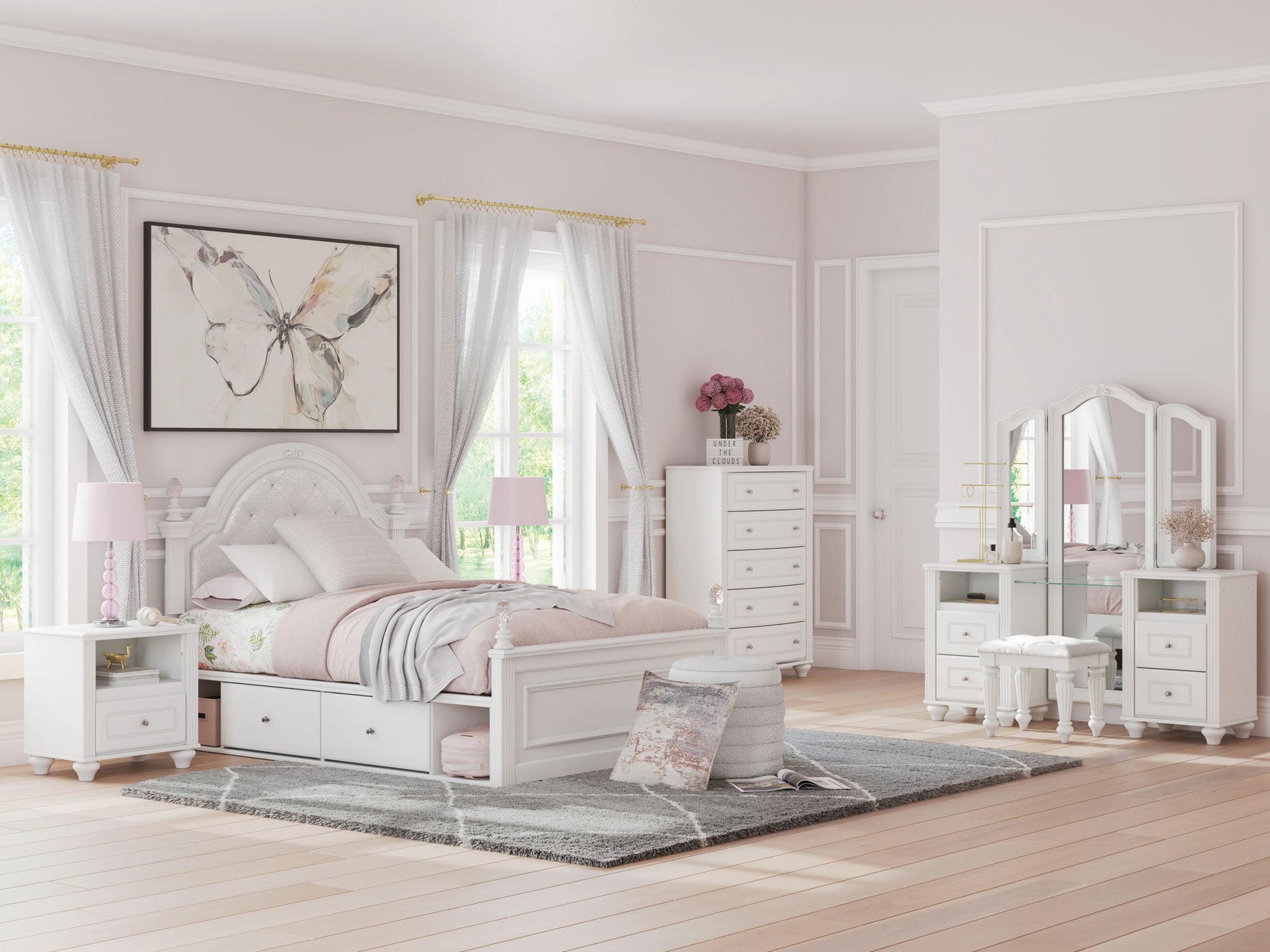 Kozlani - Vanity With Mirror - White - Hornell Furniture Outlet