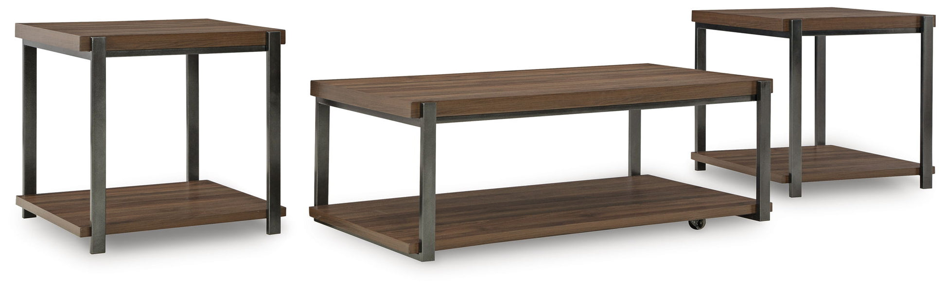 Trindwick - Brown / Gun Metal - Occasional Table Set (Set of 3) - Hornell Furniture Outlet