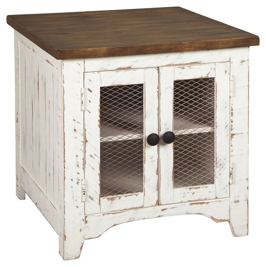 Wystfield - White / Brown - Rectangular End Table - 2 Doors - Hornell Furniture Outlet