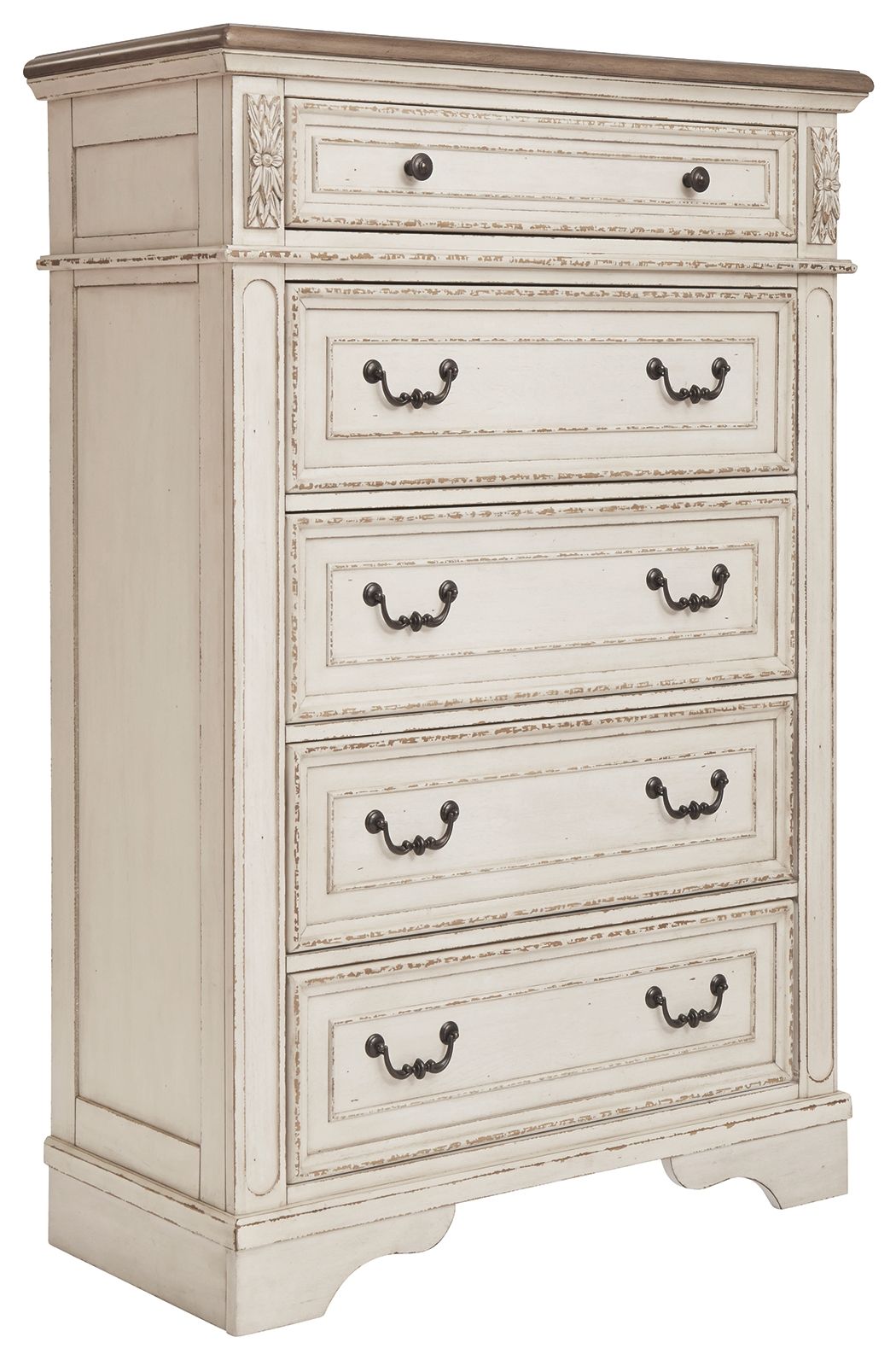 Realyn - White / Brown / Beige - Five Drawer Chest - Hornell Furniture Outlet