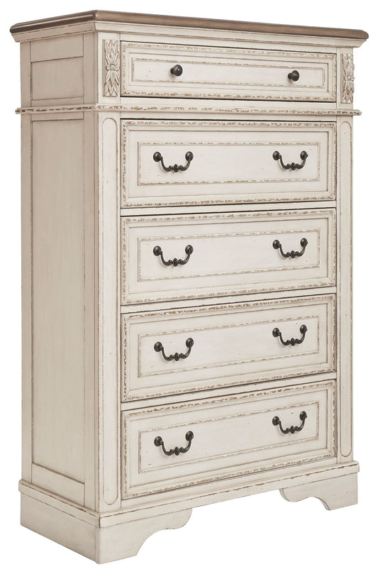 Realyn - White / Brown / Beige - Five Drawer Chest - Hornell Furniture Outlet