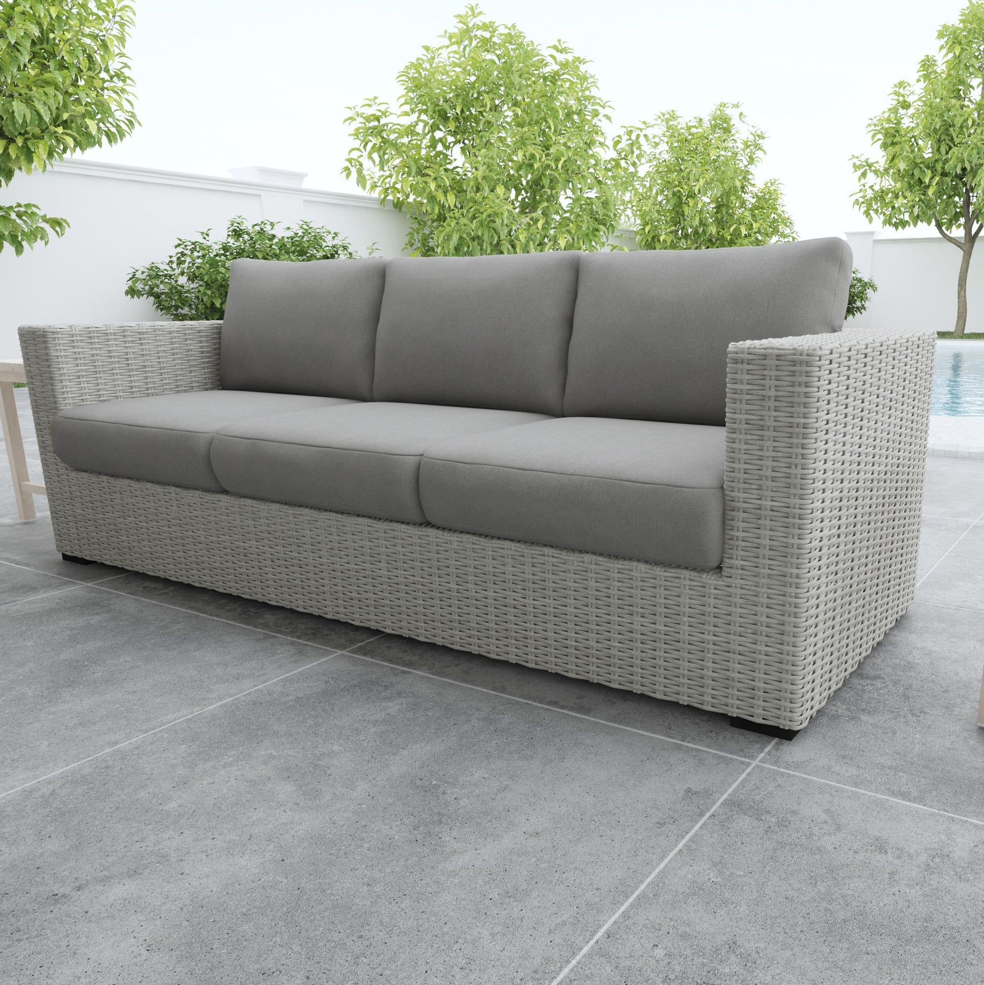 Blakley - Outdoor Sofa With Half Round Wicker - Gray - Hornell Furniture Outlet