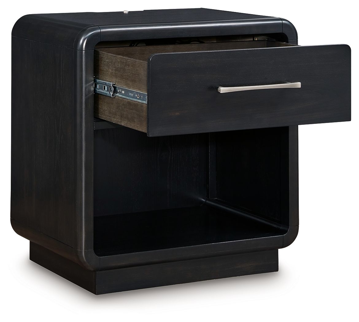 Rowanbeck - Black - One Drawer Night Stand - Hornell Furniture Outlet