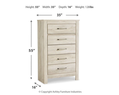 Bellaby - Five Drawer Chest - Whitewash - Hornell Furniture Outlet