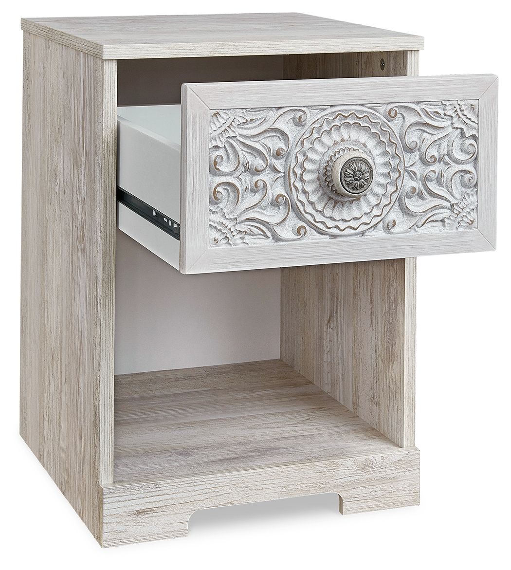 Paxberry - One Drawer Night Stand - Open Cubby - Whitewash - Hornell Furniture Outlet