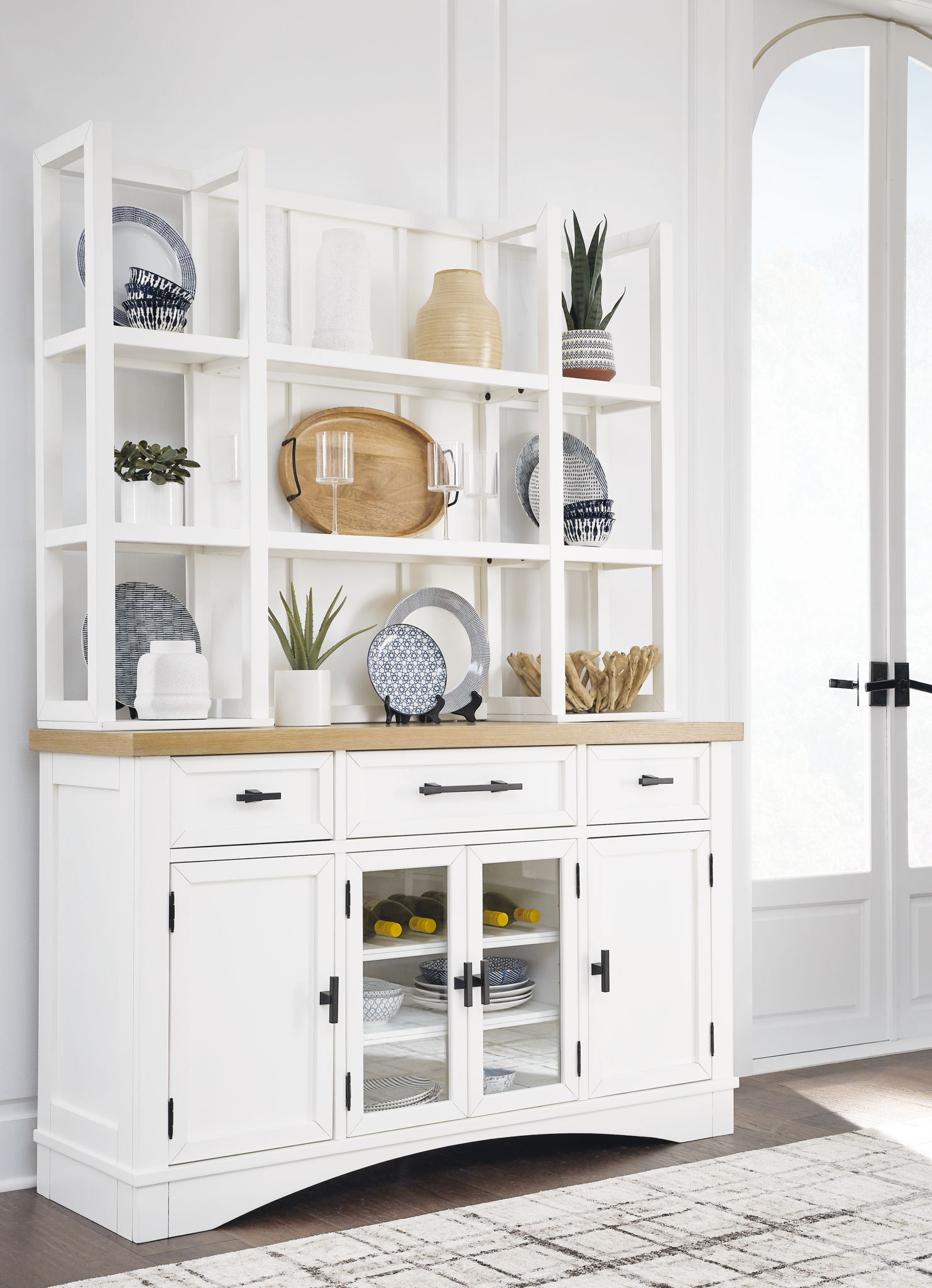Ashbryn - White / Natural - Dining Server And Hutch - Hornell Furniture Outlet