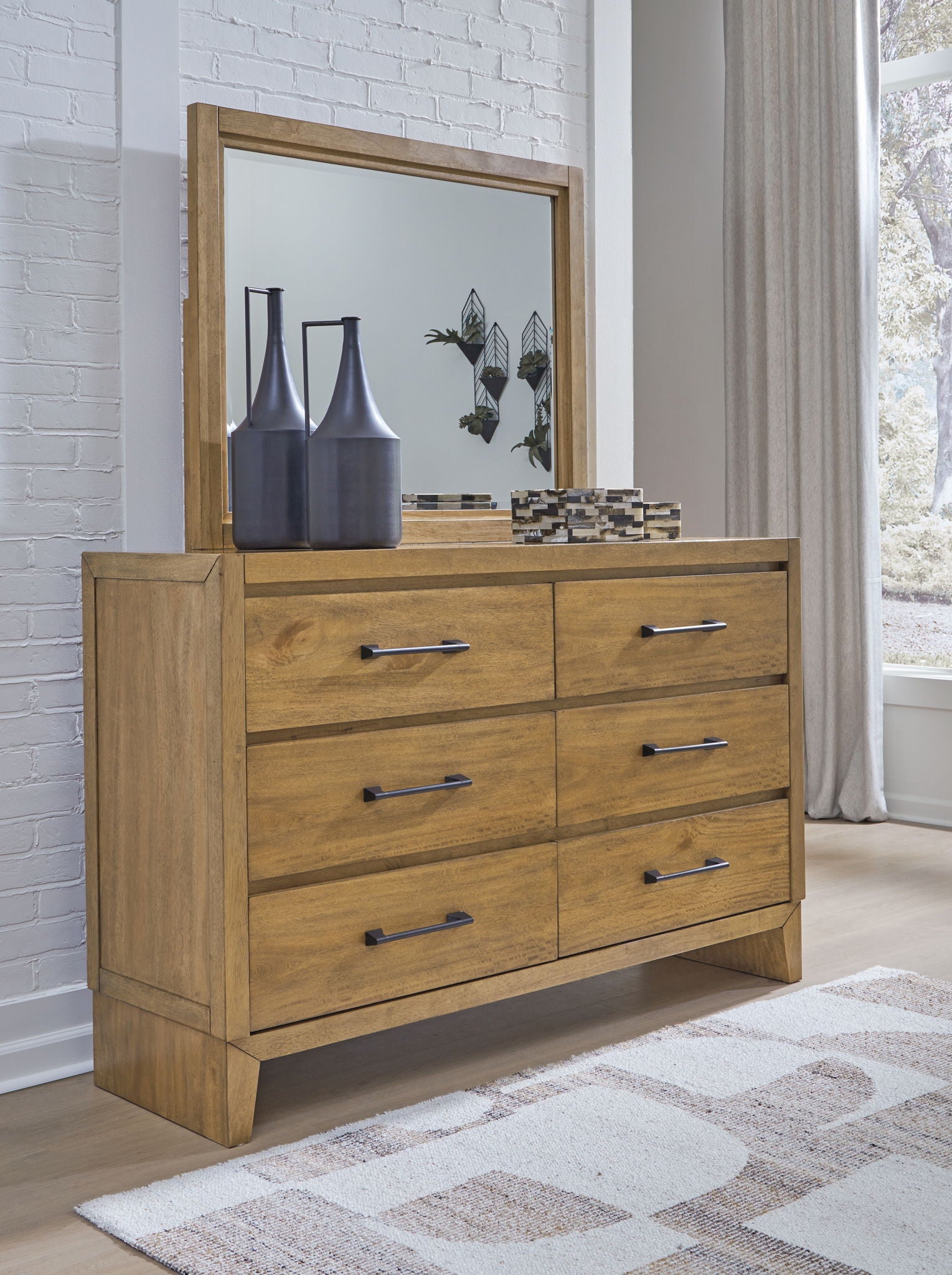 Sherbana - Light Brown - Dresser And Mirror - Hornell Furniture Outlet
