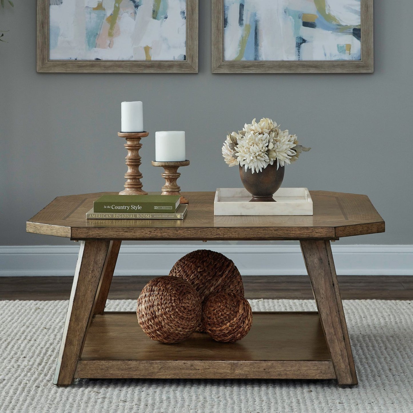 Carolina Park - Octagonal Cocktail Table - Brown - Hornell Furniture Outlet
