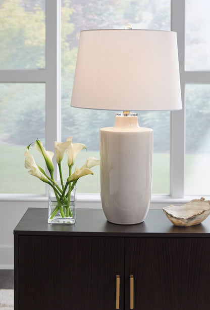 Cylener - Off White - Ceramic Table Lamp - Hornell Furniture Outlet