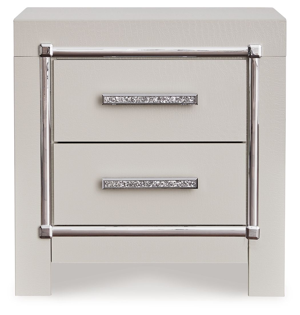 Zyniden - Silver - Two Drawer Night Stand - Hornell Furniture Outlet