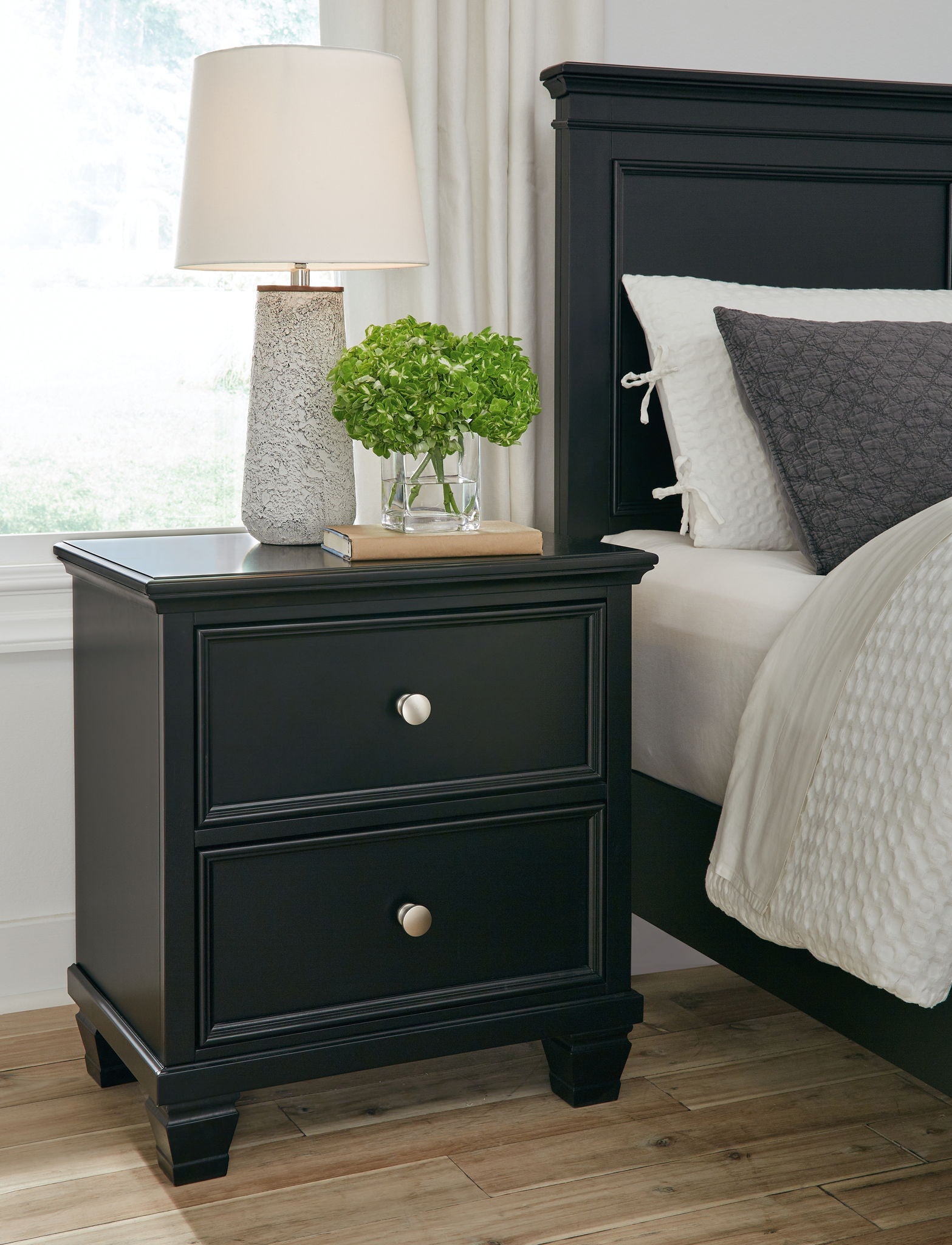 Lanolee - Black - Two Drawer Nightstand - Hornell Furniture Outlet