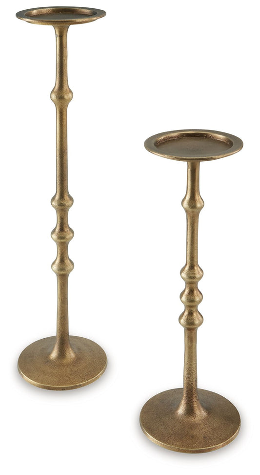 Larwick - Antique Brass Finish - Candle Holder Set (Set of 2) - Hornell Furniture Outlet