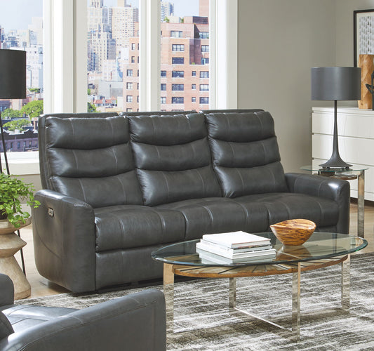 Bosa - Leather Power Reclining Sofa - Charcoal - Hornell Furniture Outlet