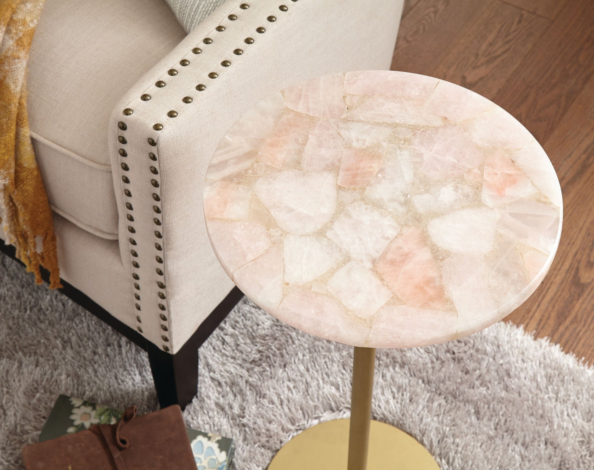 Rosie - Rose Quartz Top Chairside Table - Beige - Hornell Furniture Outlet