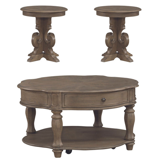 Magnolia Manor - 3 Piece Table Set (Round End Table) - Light Brown - Hornell Furniture Outlet