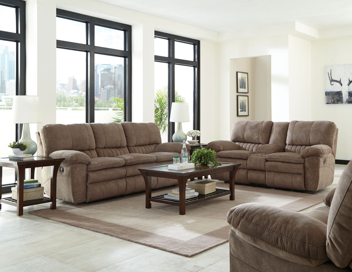 Reyes - Lay Flat Reclining Console Loveseat With Storage & Cupholders - Hornell Furniture Outlet